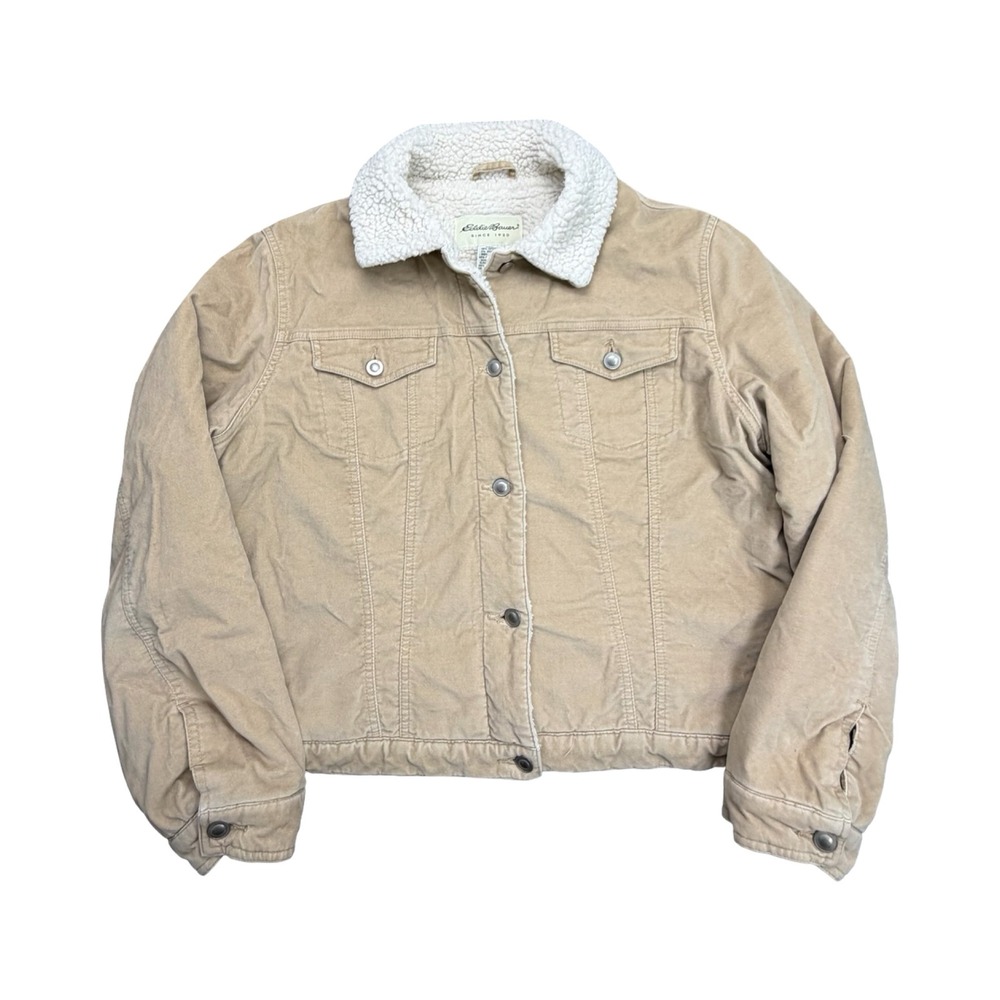 Eddie Bauer Trucker Jacket Womens XL Tan Corduroy Sherpa Lined Workwear